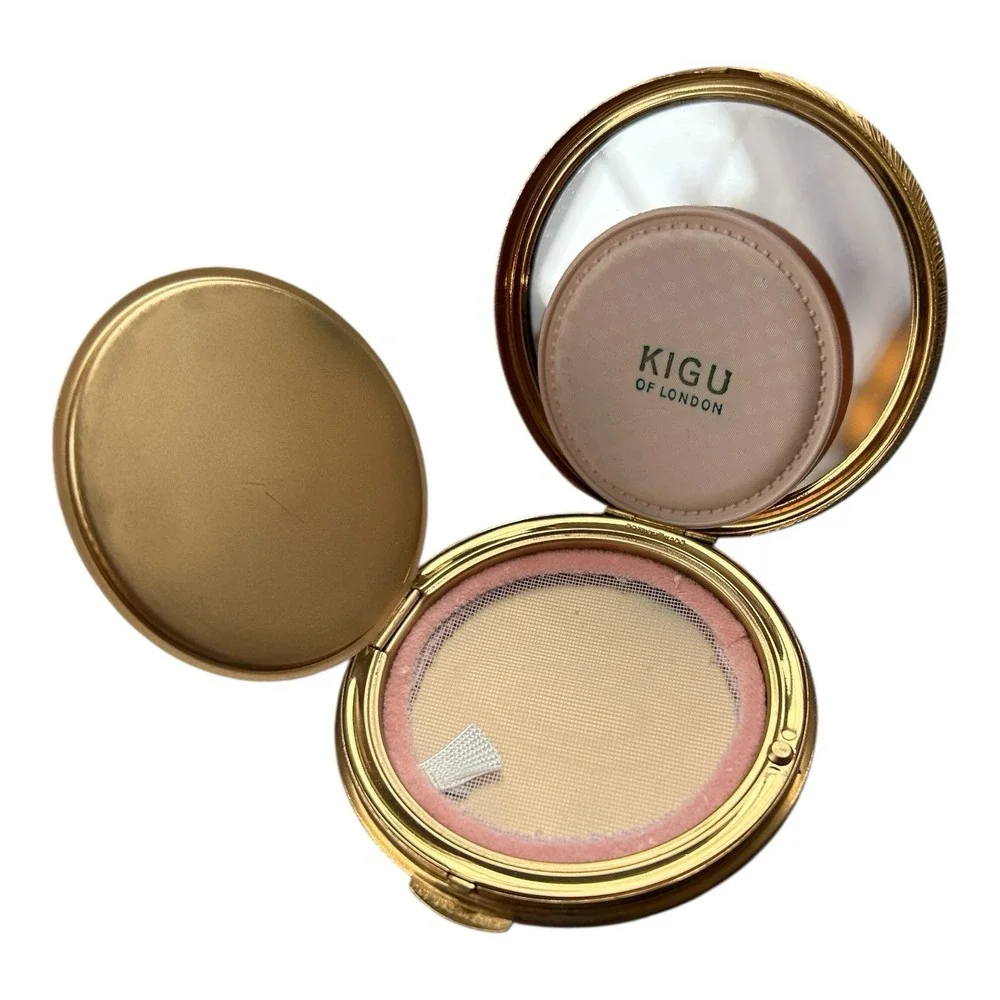 KIGU Caprice 1950's Loose Powder Compact with Sifter Mirror Gold England w/case